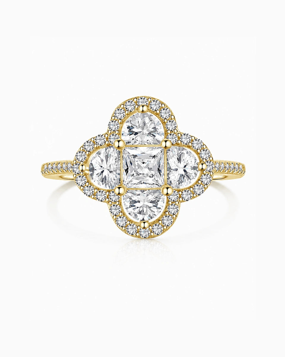 Amara Mixed Cut Halo Ring in Sterling Silver