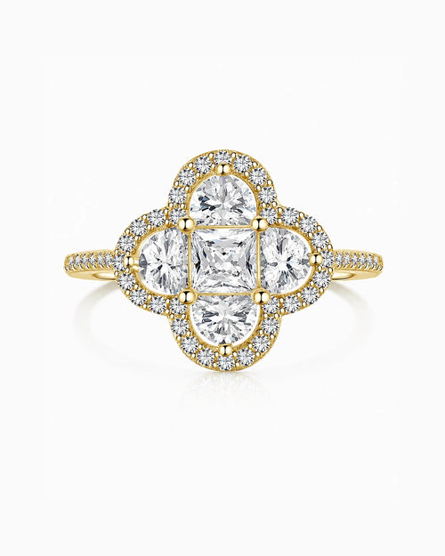 Amara Mixed Cut Halo Ring in Sterling Silver