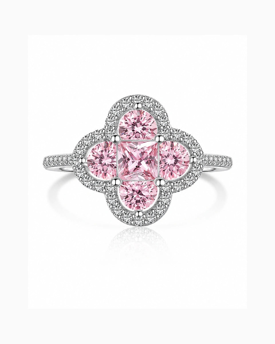 Rosalie Pink Mixed Cut Clover Ring in Sterling Silver