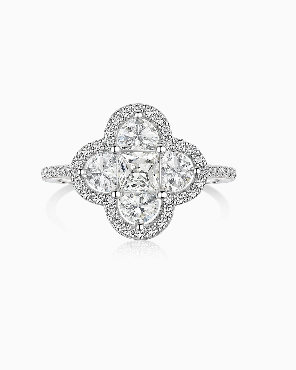 Amara Mixed Cut Halo Ring in Sterling Silver