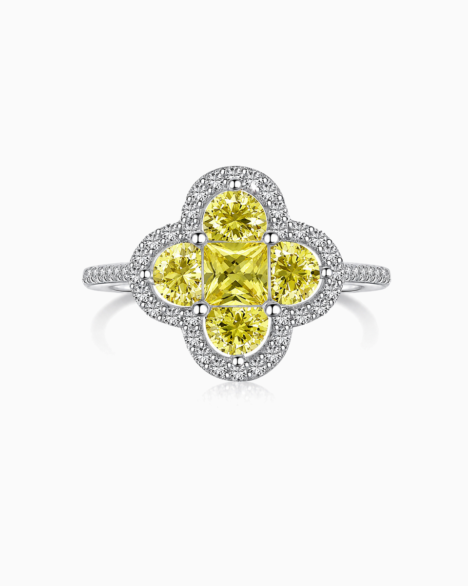 Solene Yellow Mixed Cut Clover Ring in Sterling Silver