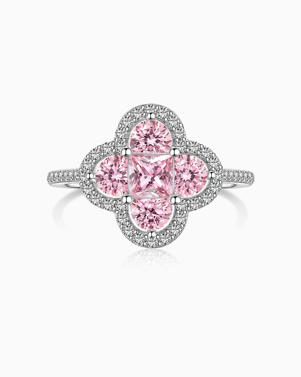 Rosalie Pink Mixed Cut Clover Ring in Sterling Silver