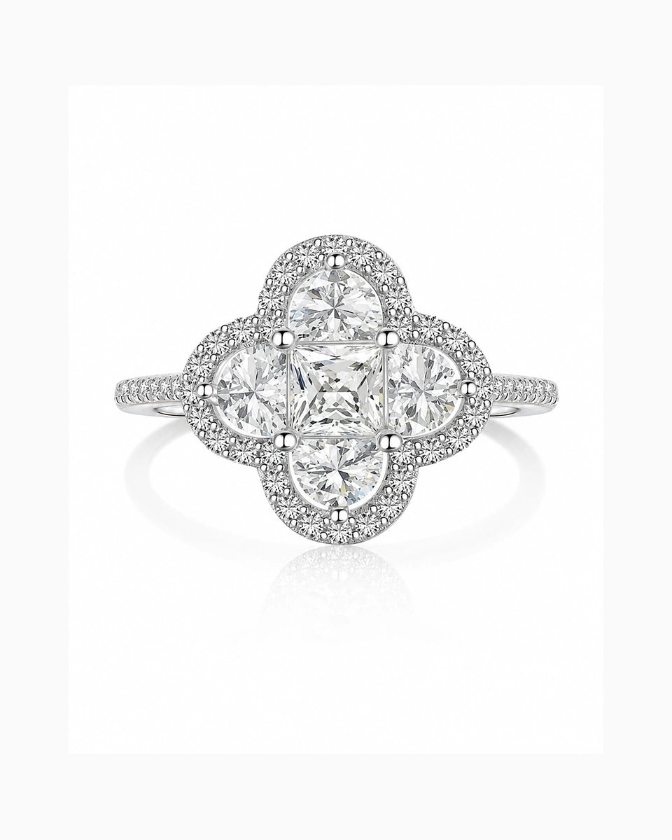 Amara Mixed Cut Halo Ring in Sterling Silver