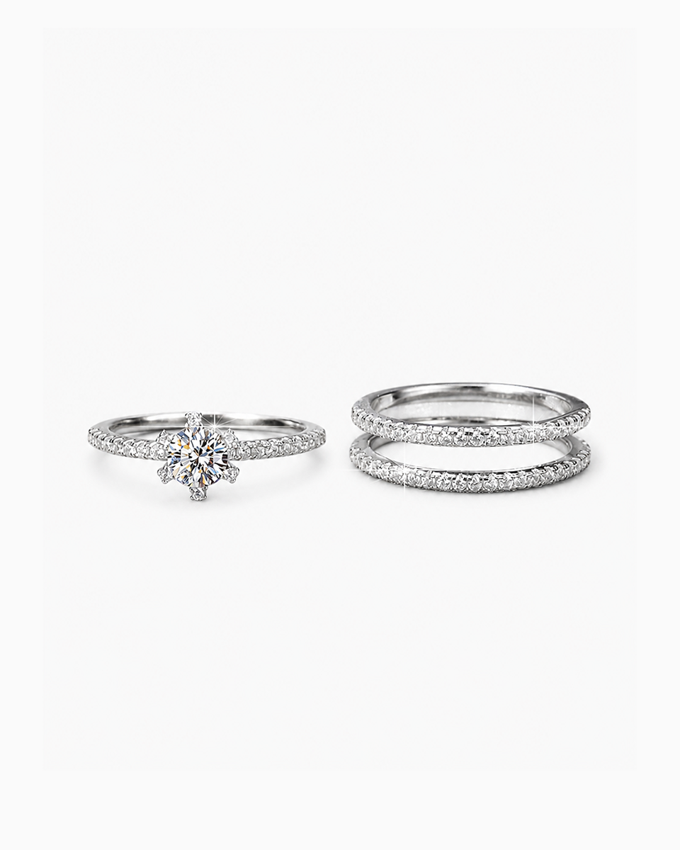 Arielle Round Cut Moissanite Insert Ring Set in Sterling Silver