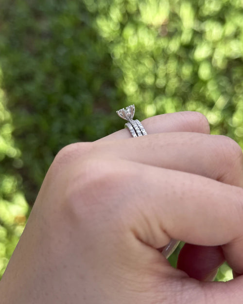 Arielle Round Cut Moissanite Insert Ring Set in Sterling Silver