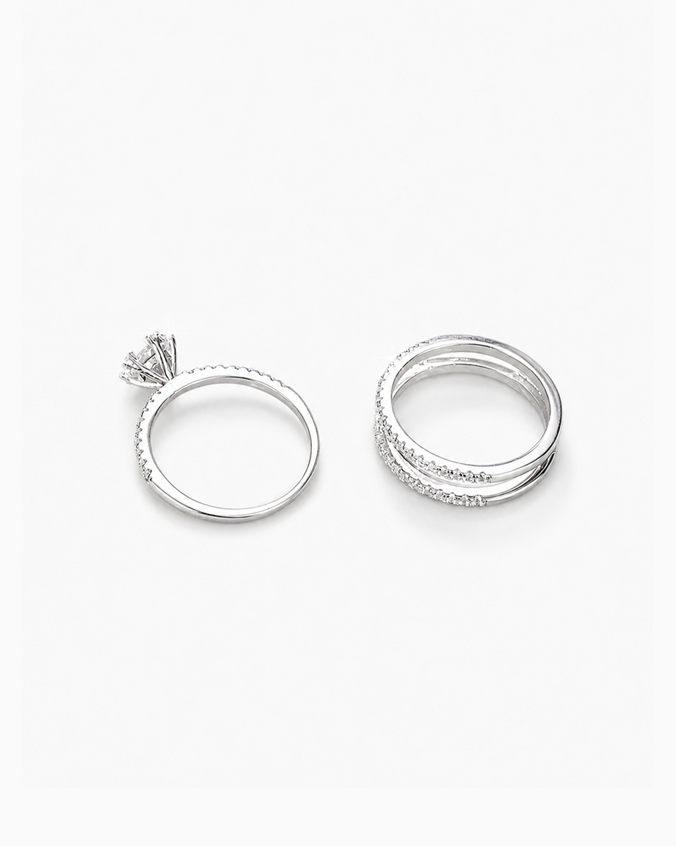 Arielle Round Cut Moissanite Insert Ring Set in Sterling Silver