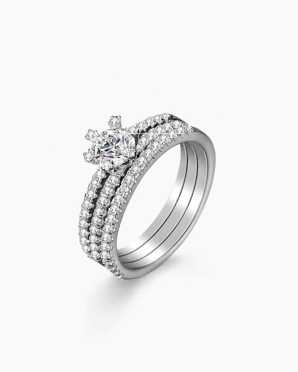 Arielle Round Cut Moissanite Insert Ring Set in Sterling Silver