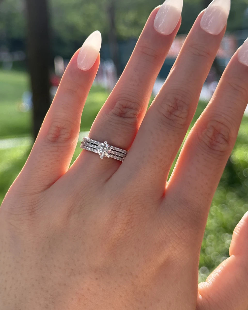 Arielle Round Cut Moissanite Insert Ring Set in Sterling Silver
