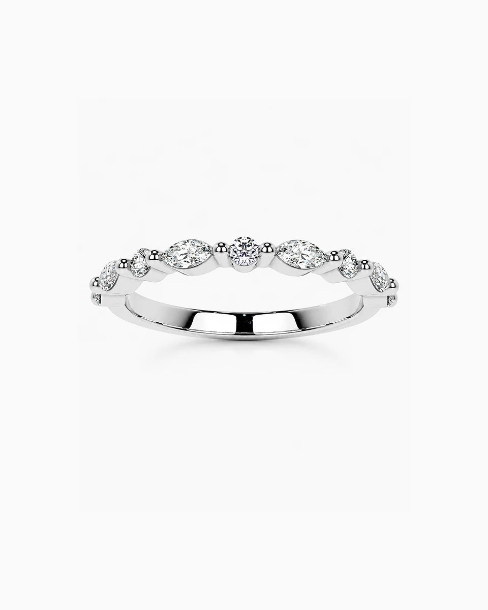 Adeline Marquise & Round Cut Wedding Band in Sterling Silver
